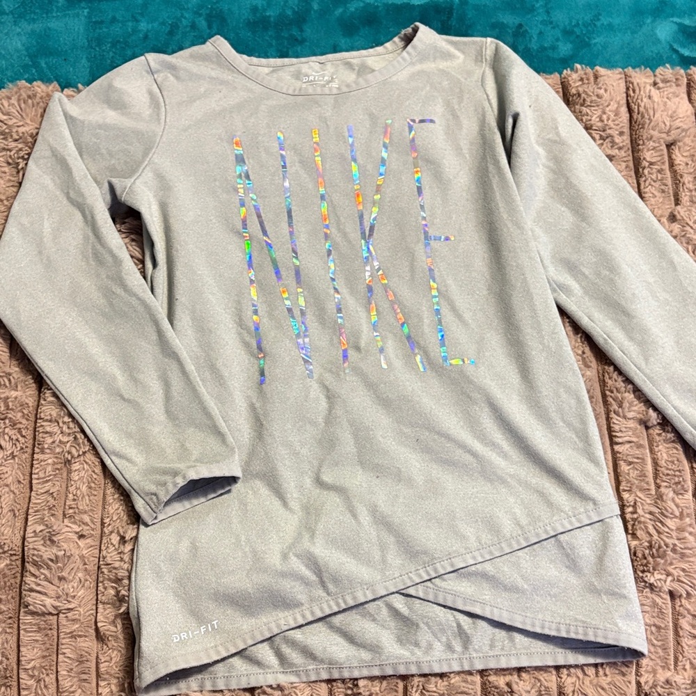 Nike Kids Silver Long Sleeve Tee with Colorful Logo